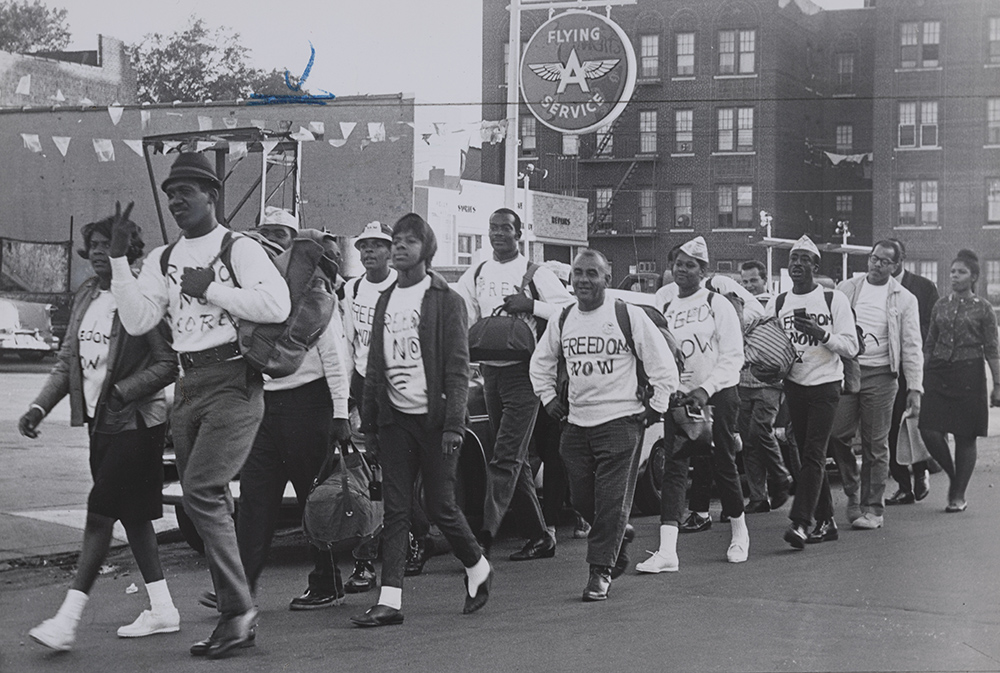 CORE members march through Brooklyn toward 69th St. Ferry on trek to Washington in 1963.