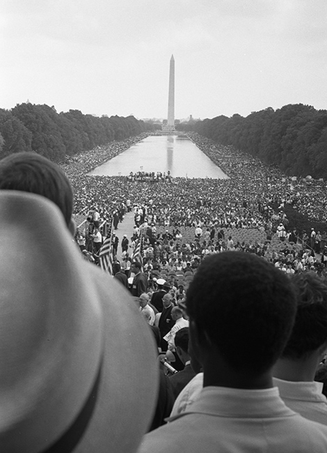 The crowd gathered around the reflecting pool for the 1963 March on Washington.